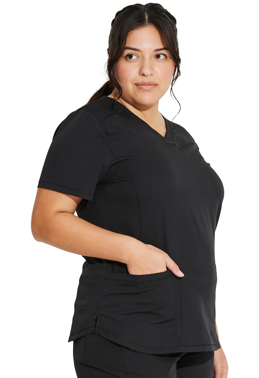 Dynamix DK730 V-Neck Top Black Model Image Left Side | Dickies