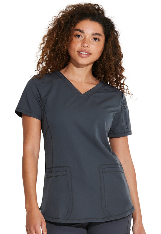 Dynamix DK730 V-Neck Top Pewter Model Image Front | Dickies