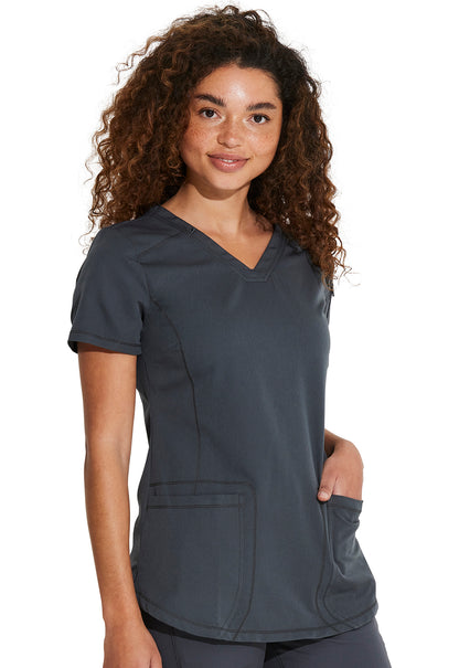 Dynamix DK730 V-Neck Top Pewter Model Image Left Side | Dickies