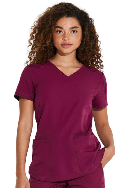 Dynamix DK730 V-Neck Top Wine Model Image Front | Dickies