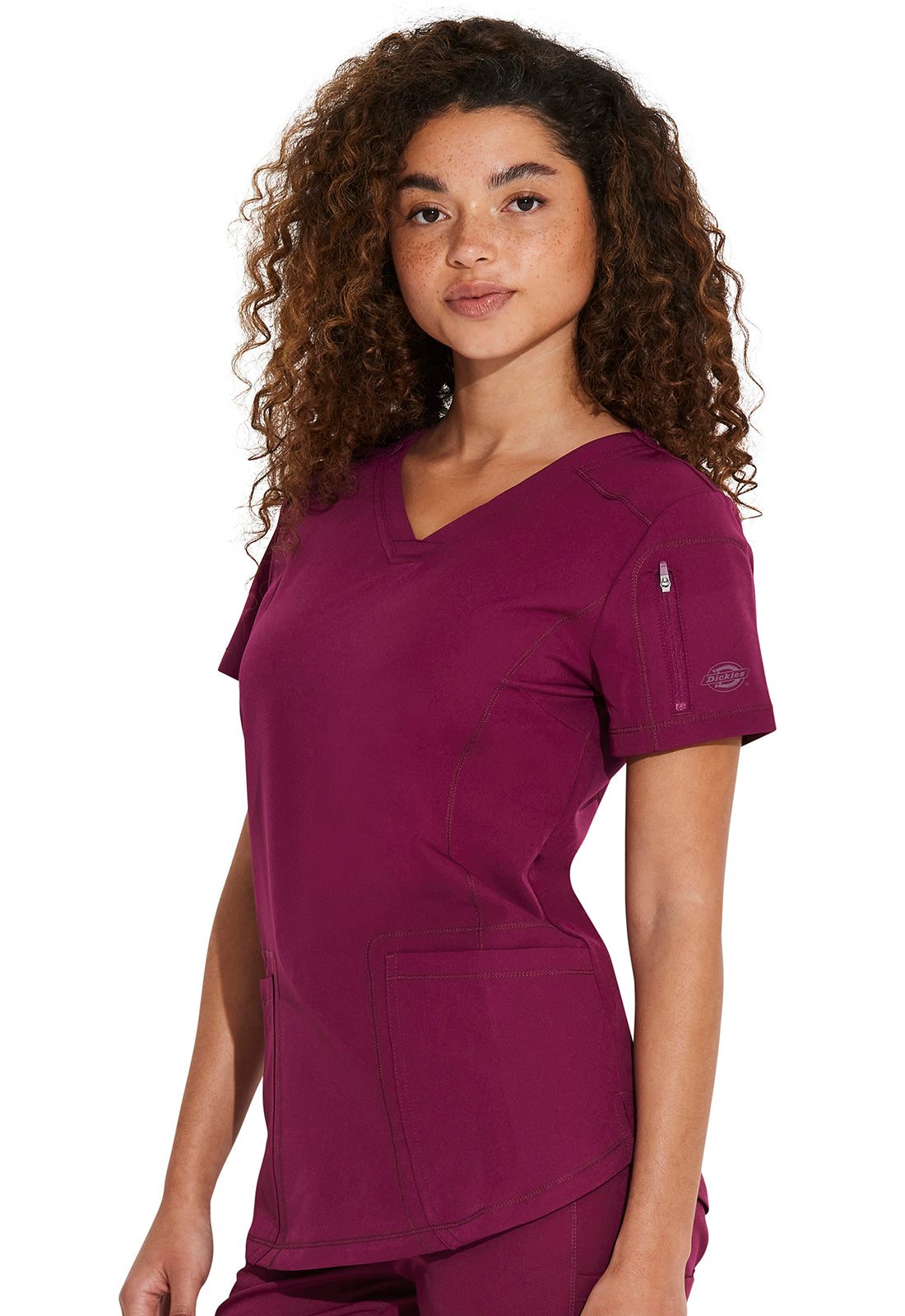 Dynamix DK730 V-Neck Top Wine Model Image Right Side | Dickies