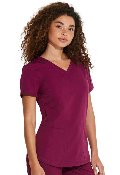 Dynamix DK730 V-Neck Top Wine Model Image Left Side | Dickies