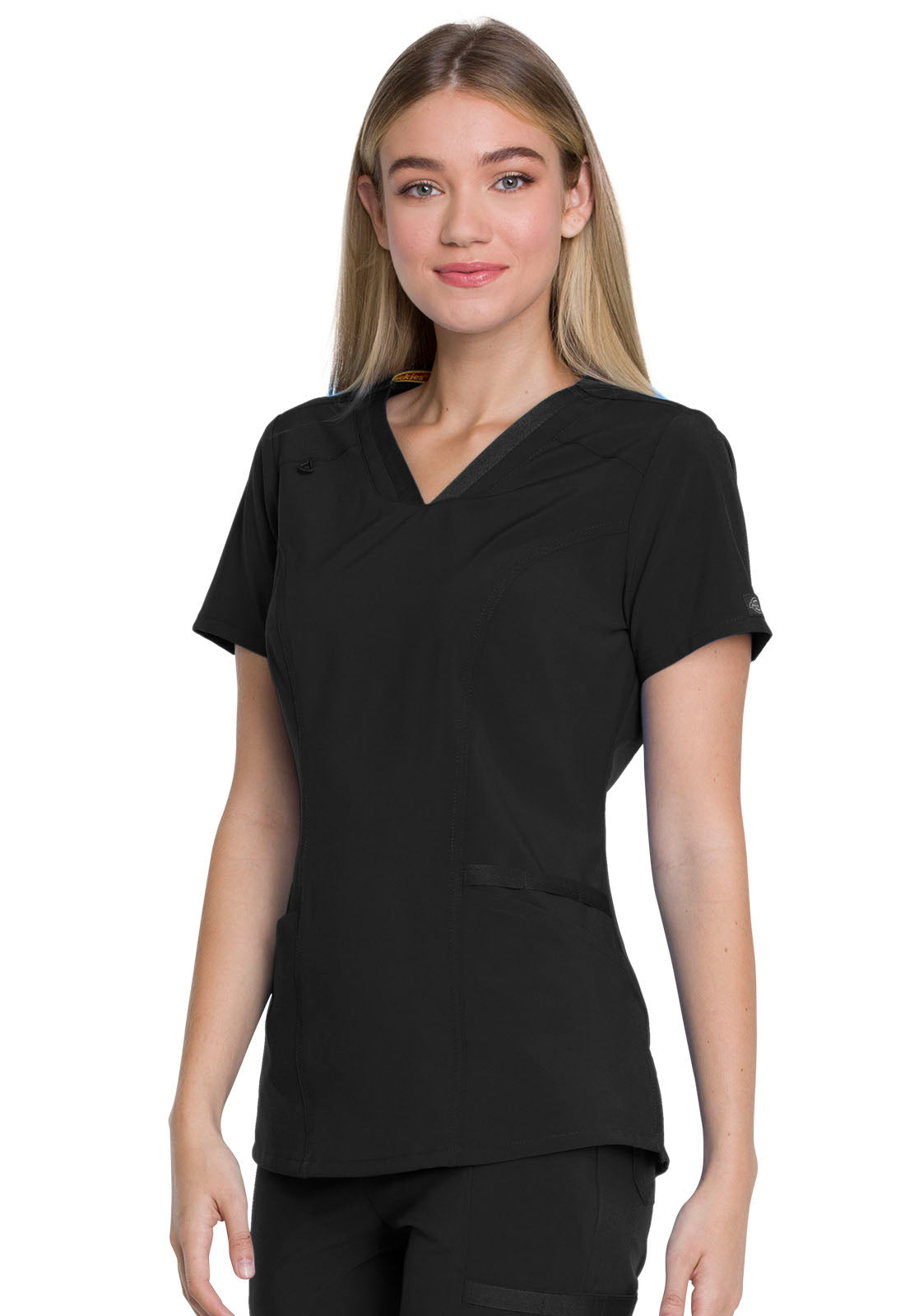 EDS Essentials DK735 V-Neck Top Black Model Image Right Side | Dickies