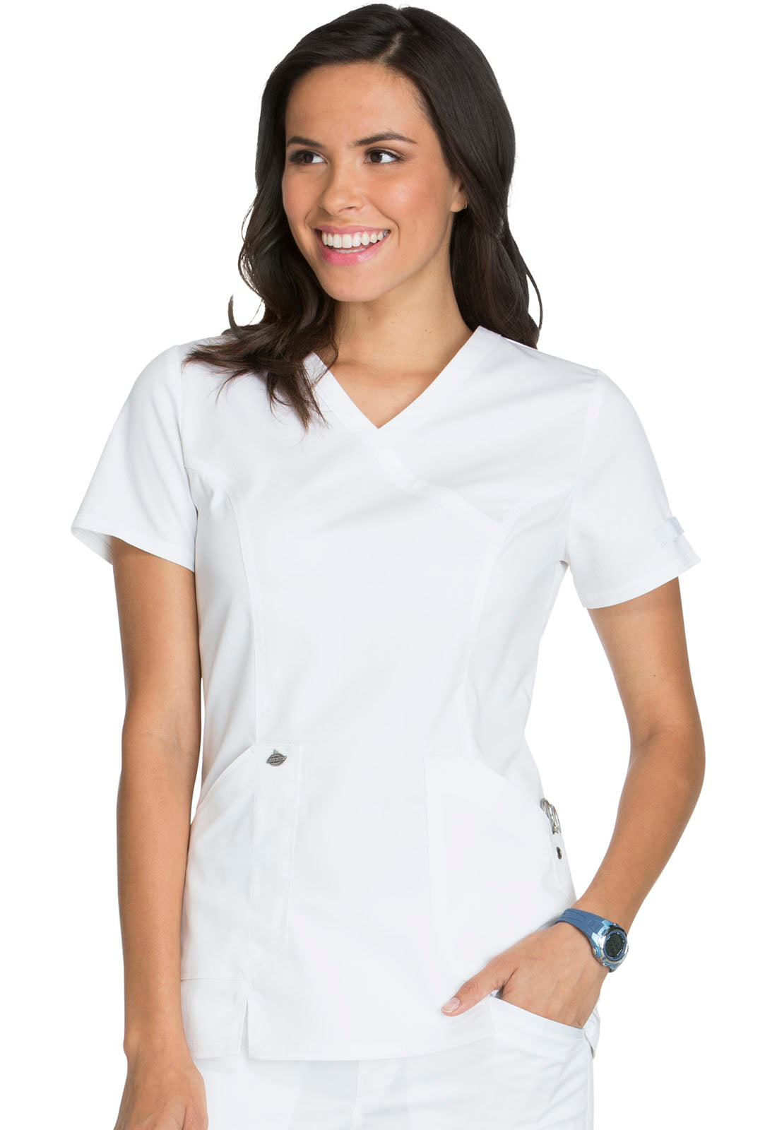 Essence DK804 Mock Wrap Top White Model Image Right Side | Dickies