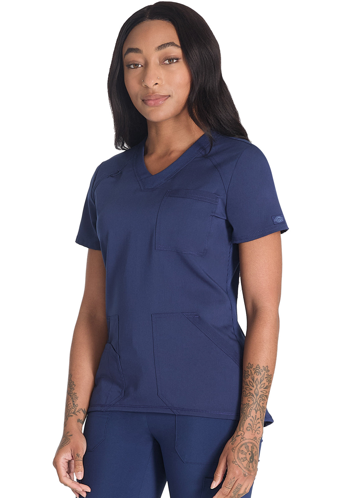 Balance DK834 V-Neck Top Navy Model Image Right Side | Dickies