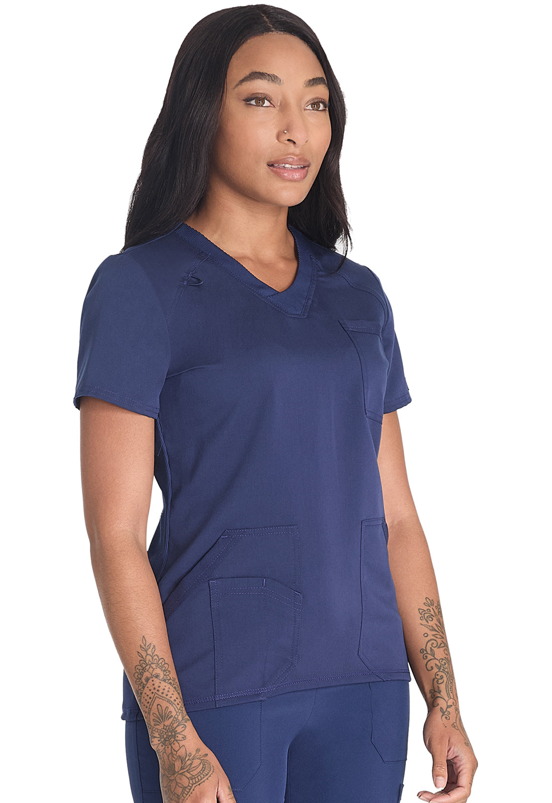 Balance DK834 V-Neck Top Navy Model Image Left Side | Dickies