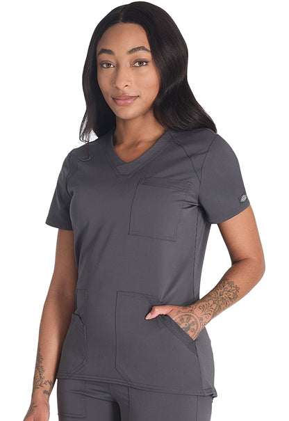 Balance DK834 V-Neck Top Pewter Model Image Right Side | Dickies