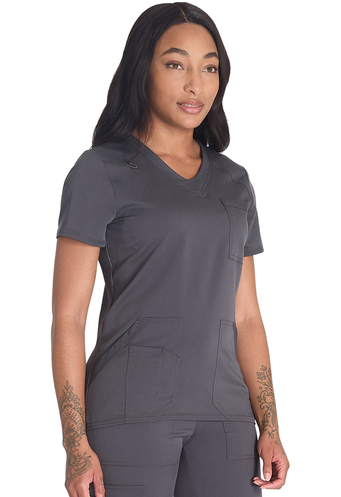 Balance DK834 V-Neck Top Pewter Model Image Left Side | Dickies