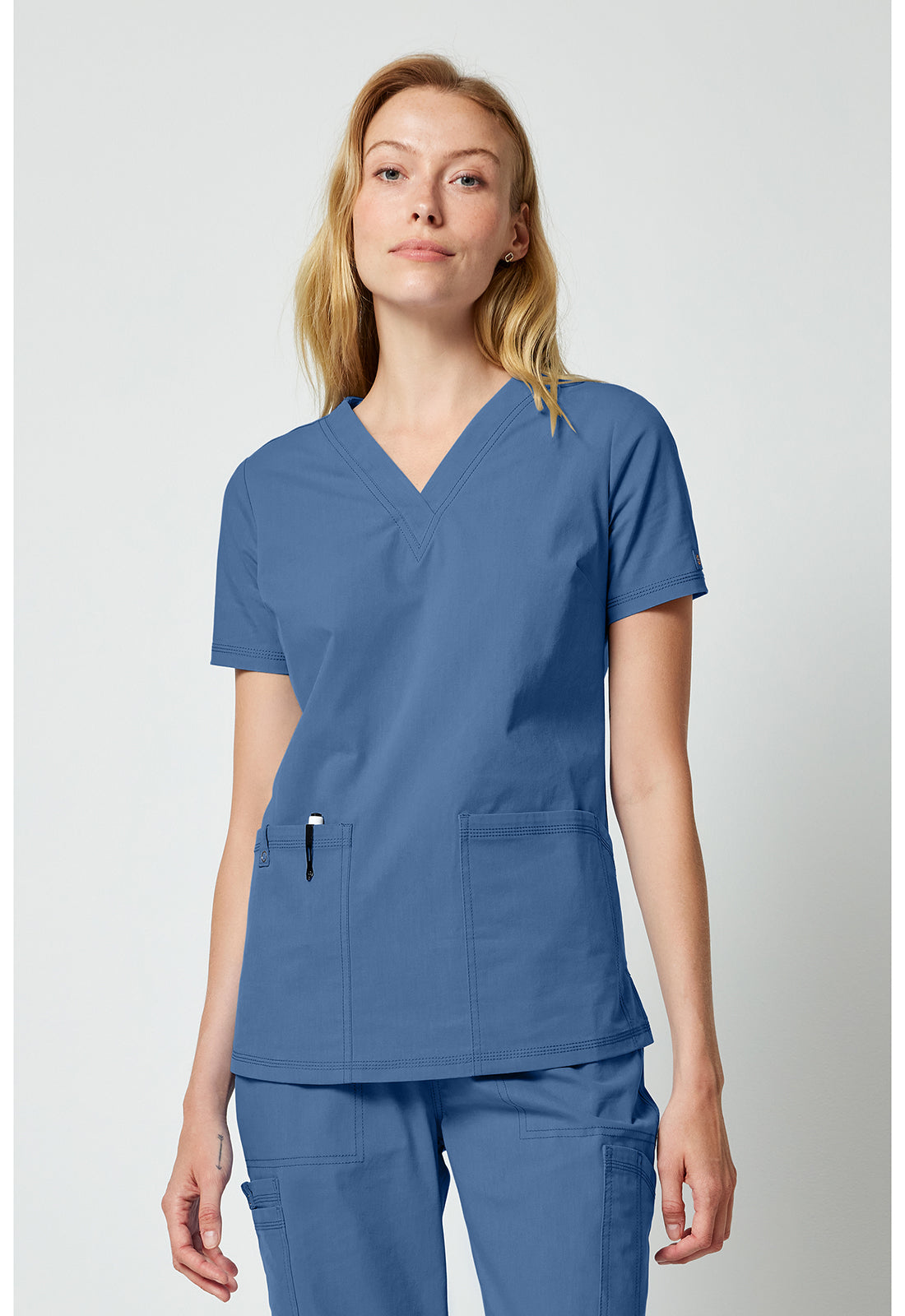 Forge DK856 Women's V-neck Scrub Top Vintage Blue