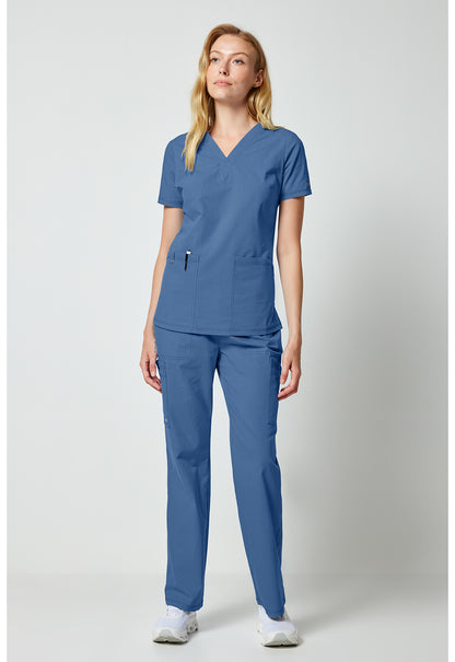 Forge DK856 Women's V-neck Scrub Top Vintage Blue