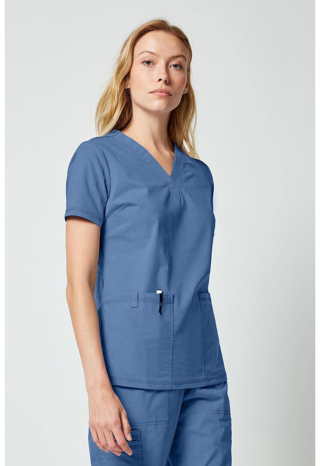 Forge DK856 Women's V-neck Scrub Top Vintage Blue