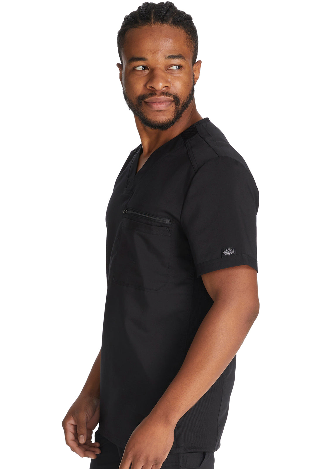 Balance DK865 Men's Tuckable V-Neck Top Black Model Image Right Side | Dickies