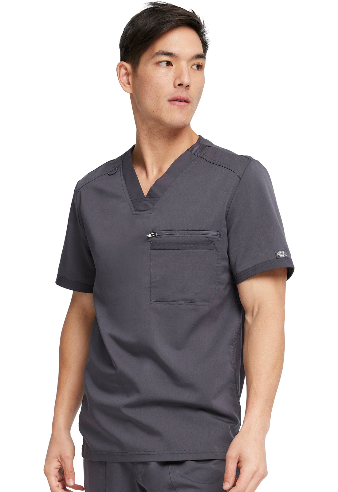 Balance DK865 Men's Tuckable V-Neck Top Pewter Model Image Right Side | Dickies