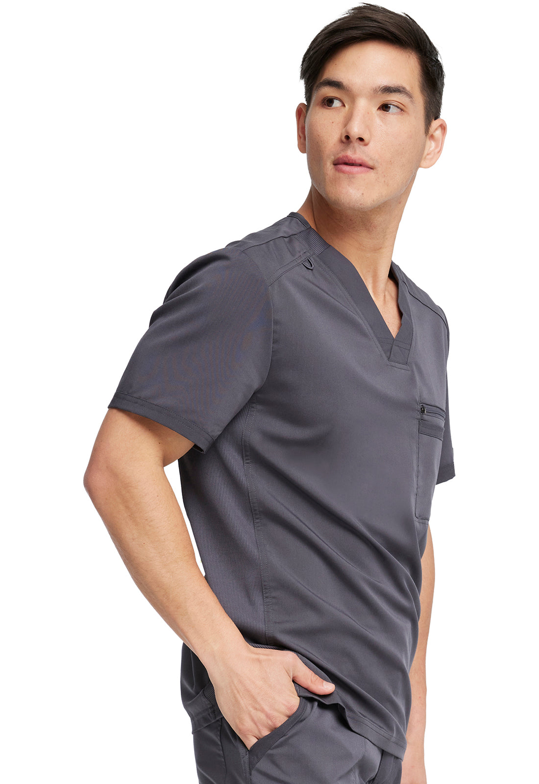 Balance DK865 Men's Tuckable V-Neck Top Pewter Model Image Left Side | Dickies