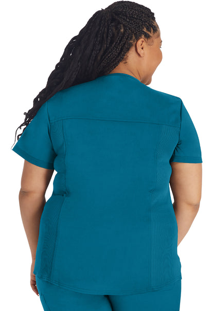 Balance DK870 V-Neck Top With Rib Knit Panels Caribbean Blue Model Image Back | Dickies