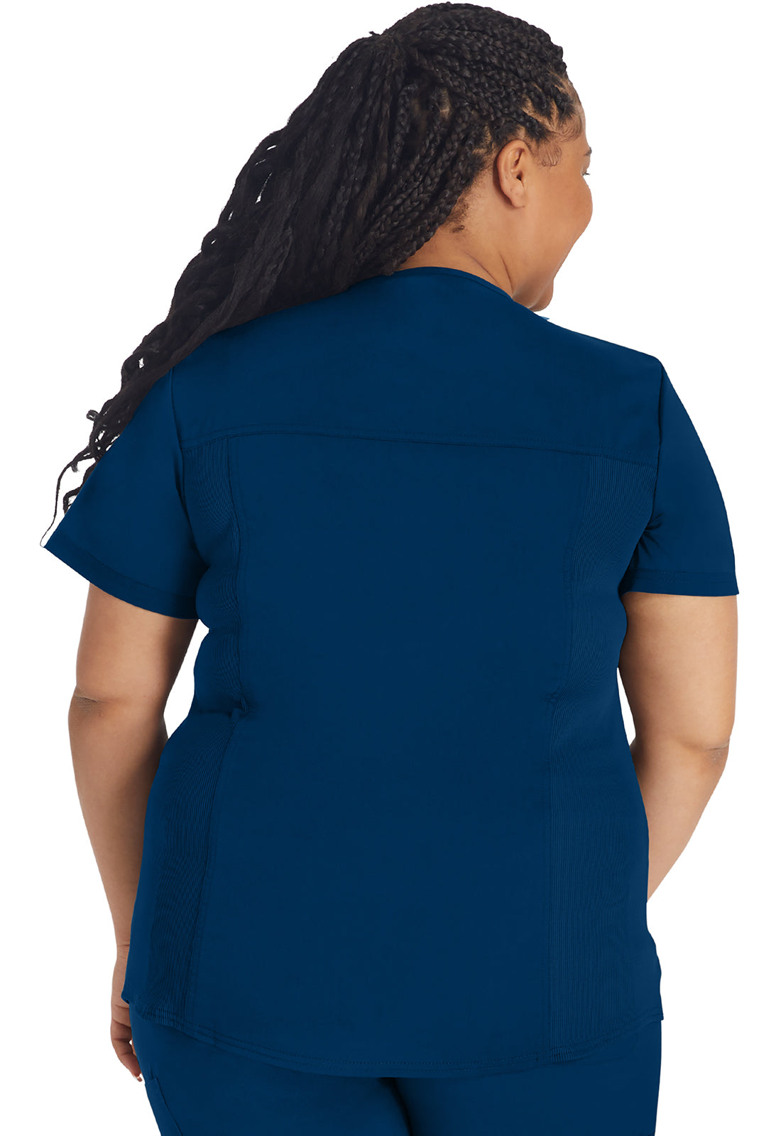 Balance DK870 V-Neck Top With Rib Knit Panels Navy Model Image Back | Dickies