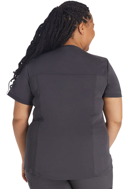 Balance DK870 V-Neck Top With Rib Knit Panels Pewter Model Image Back | Dickies