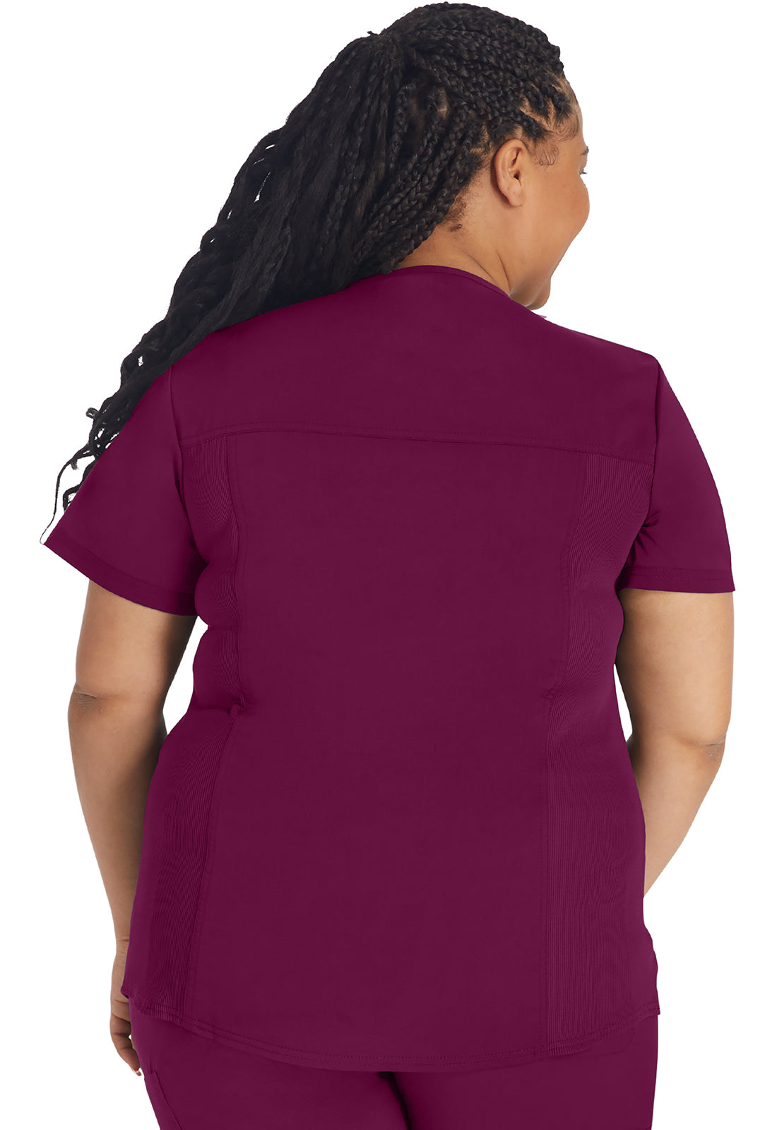 Balance DK870 V-Neck Top With Rib Knit Panels Wine Model Image Back | Dickies