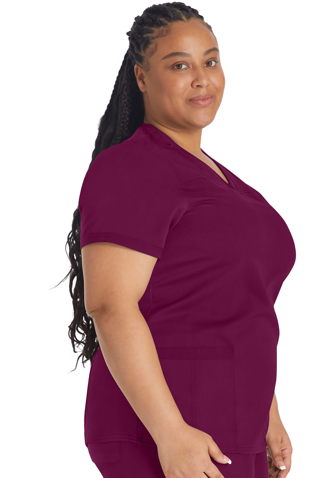 Balance DK870 V-Neck Top With Rib Knit Panels Wine Model Image Left Side | Dickies