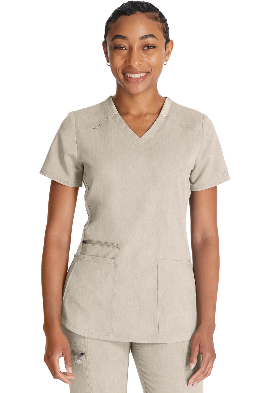 Balance DK875 V-Neck Top Heather Blonde Wood Model Image Front | Dickies