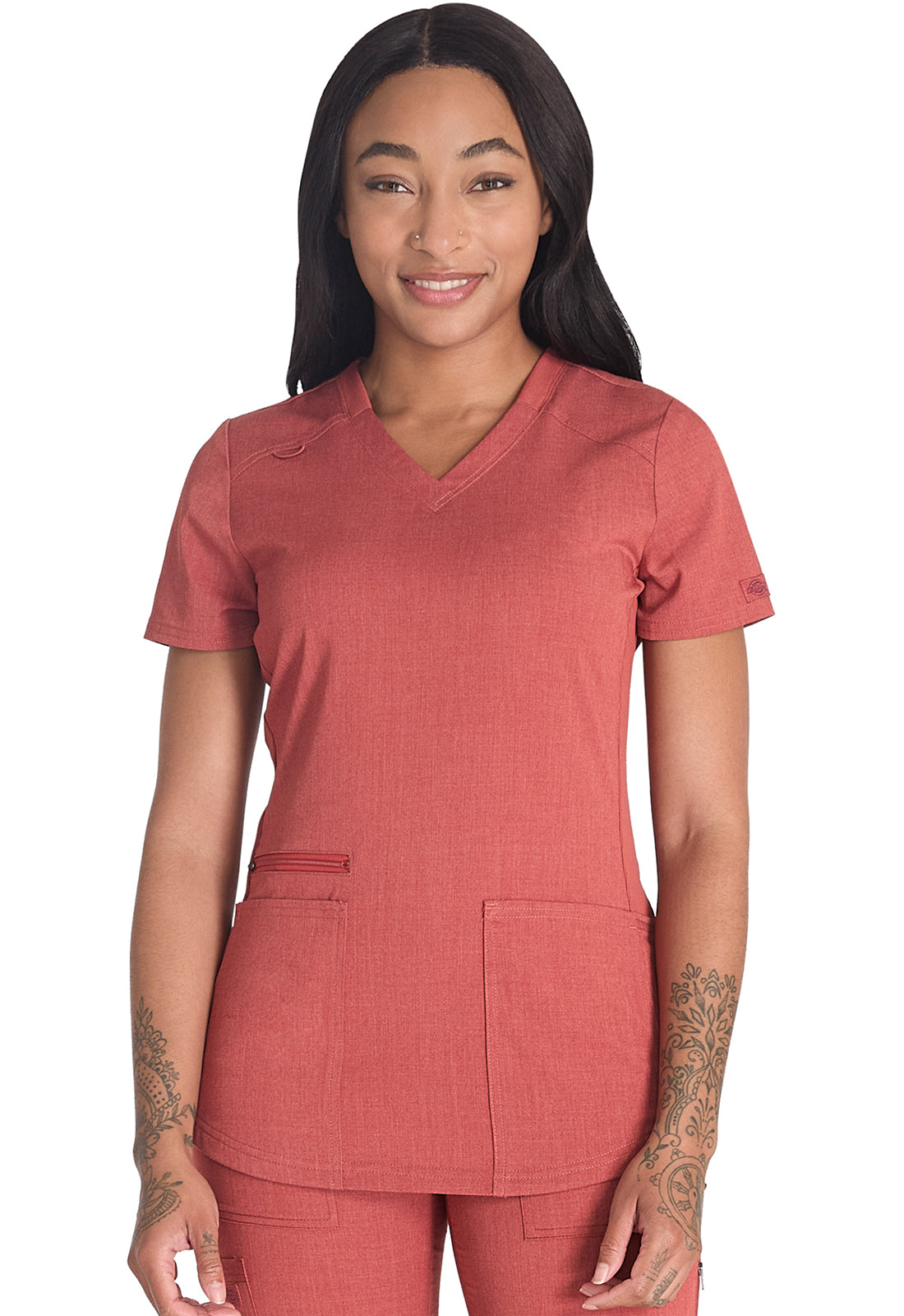 Balance DK875 V-Neck Top Heather Clay Model Image Front | Dickies