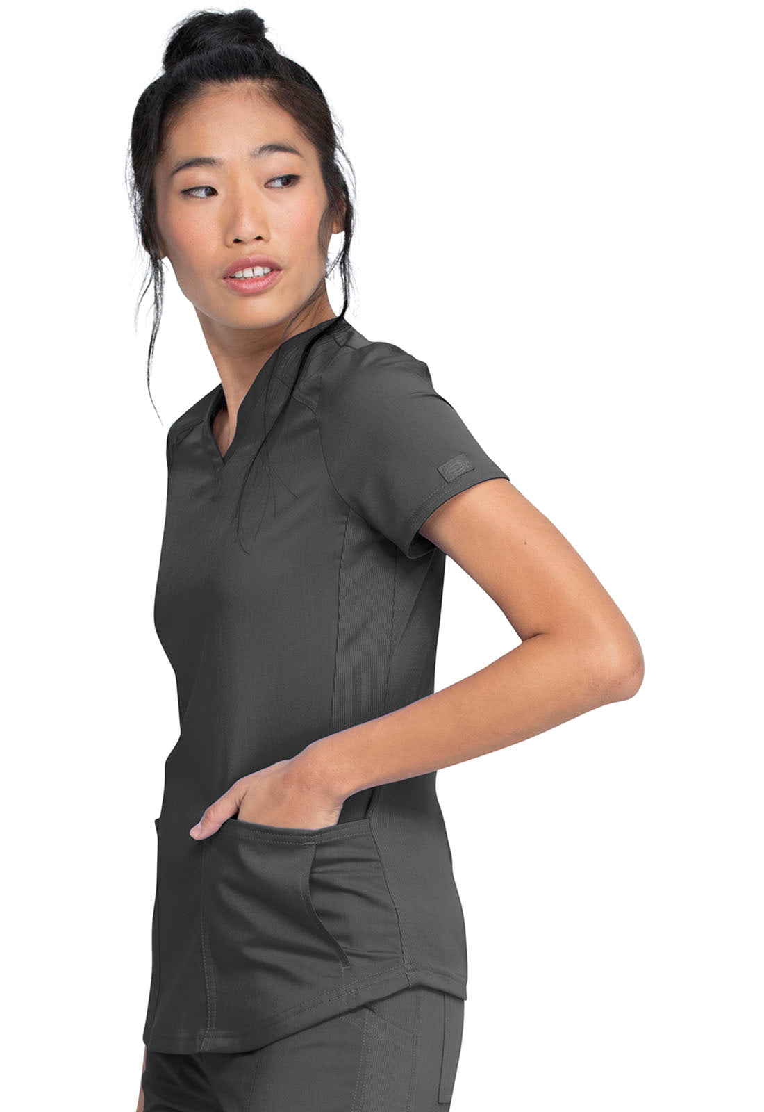 Balance DK875 V-Neck Top Pewter Model Image Right Side | Dickies