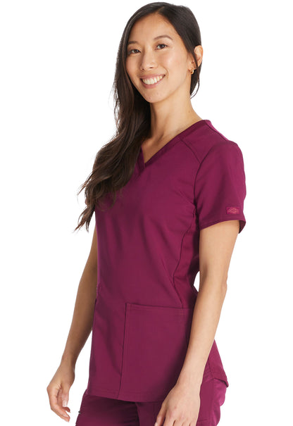 Balance DK875 V-Neck Top Wine Model Image Right Side | Dickies