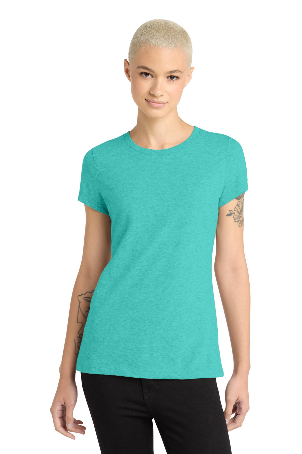 District Women's Perfect Blend CVC Tee DM108L Aqua Heather