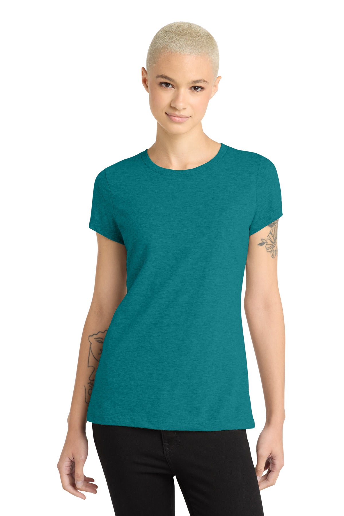 District Women's Perfect Blend CVC Tee DM108L Heathered Teal
