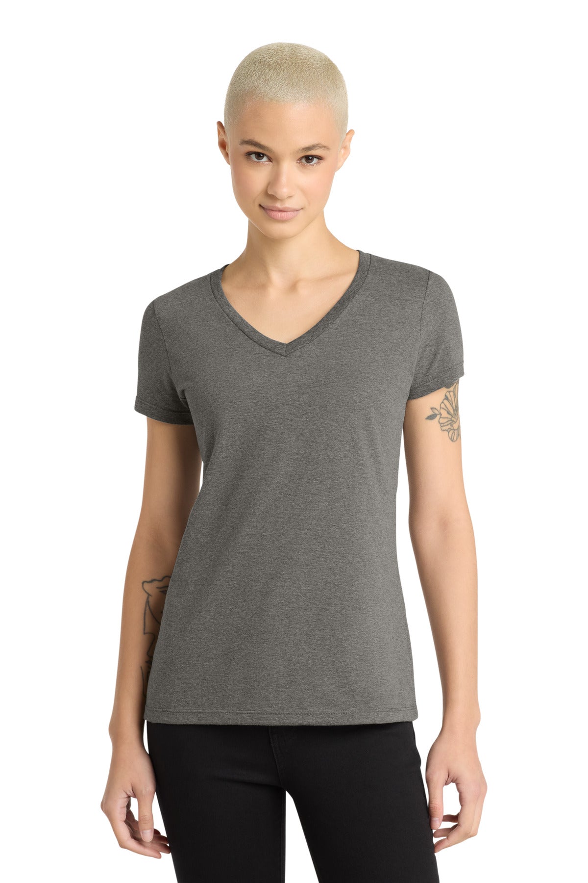District - Women's Perfect Weight V-Neck Tee DM1170L Heathered Charcoal