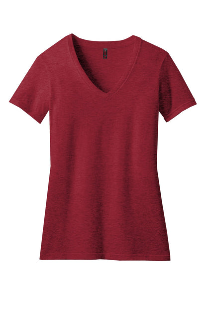 District Women's Perfect Blend CVC V-Neck Tee DM1190L Red Fleck