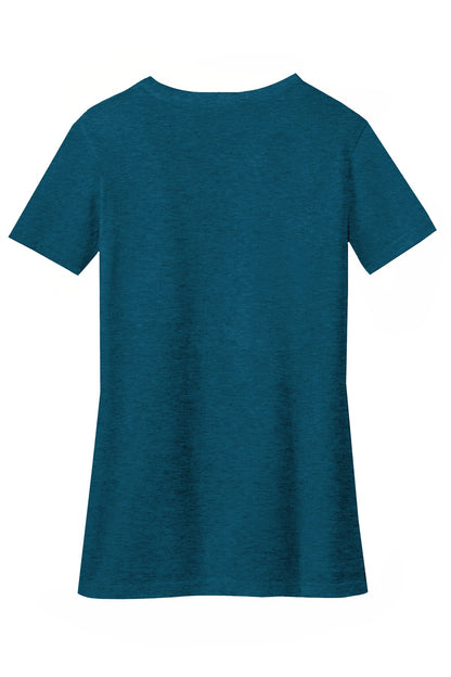 District Women's Perfect Blend CVC V-Neck Tee DM1190L Deep Turquoise Fleck