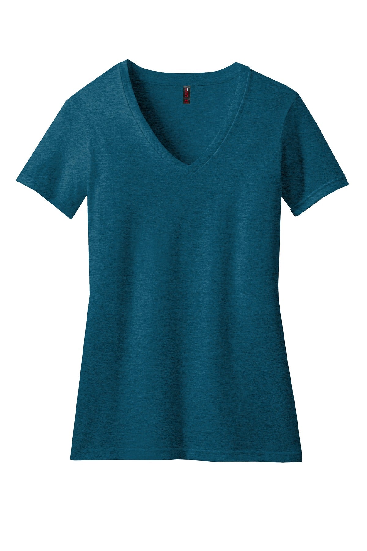 District Women's Perfect Blend CVC V-Neck Tee DM1190L Deep Turquoise Fleck