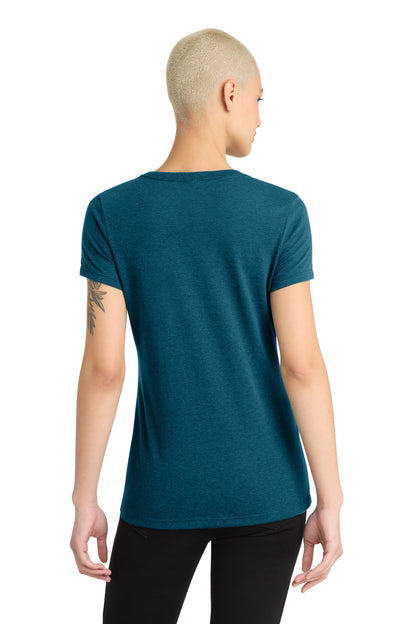 District Women's Perfect Blend CVC V-Neck Tee DM1190L Deep Turquoise Fleck