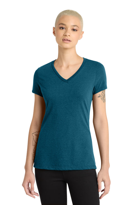 District Women's Perfect Blend CVC V-Neck Tee DM1190L Deep Turquoise Fleck