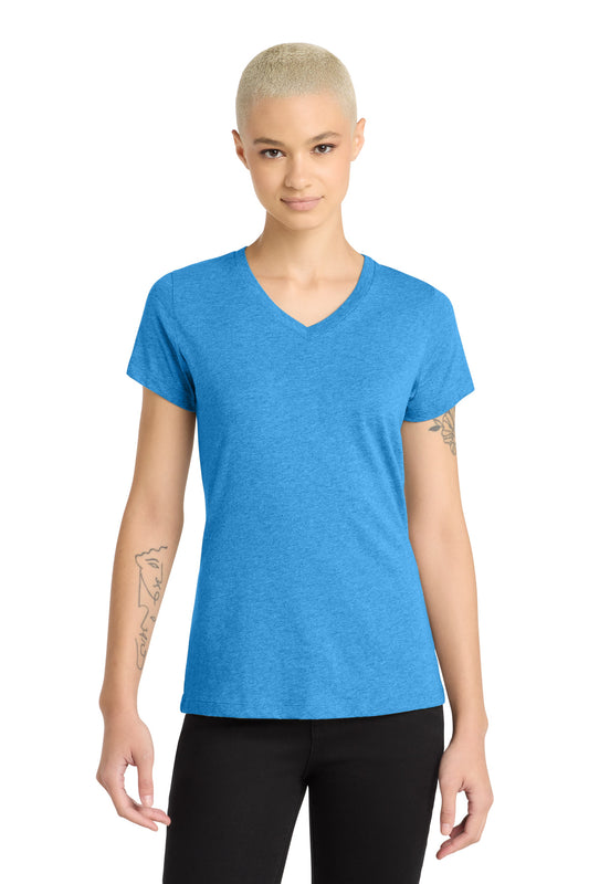District Women's Perfect Blend CVC V-Neck Tee DM1190L Heathered Bright Turquoise