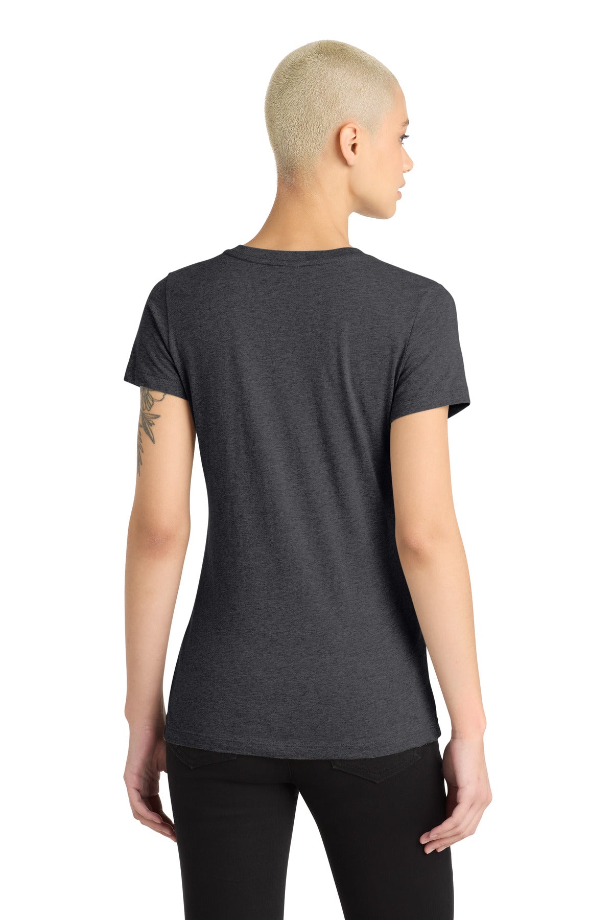 District Women's Perfect Blend CVC V-Neck Tee DM1190L Heathered Charcoal