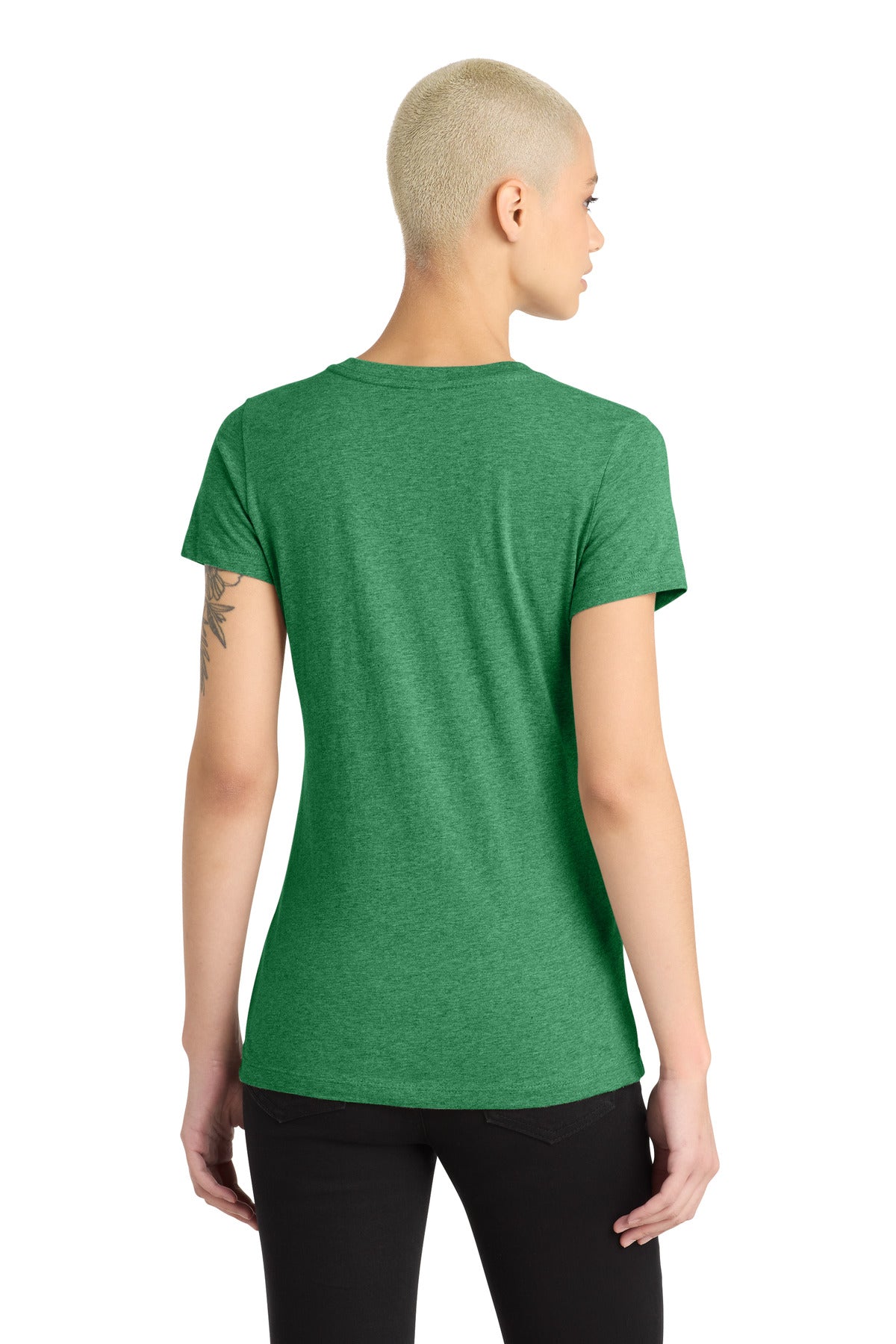 District Women's Perfect Blend CVC V-Neck Tee DM1190L Heathered Kelly Green