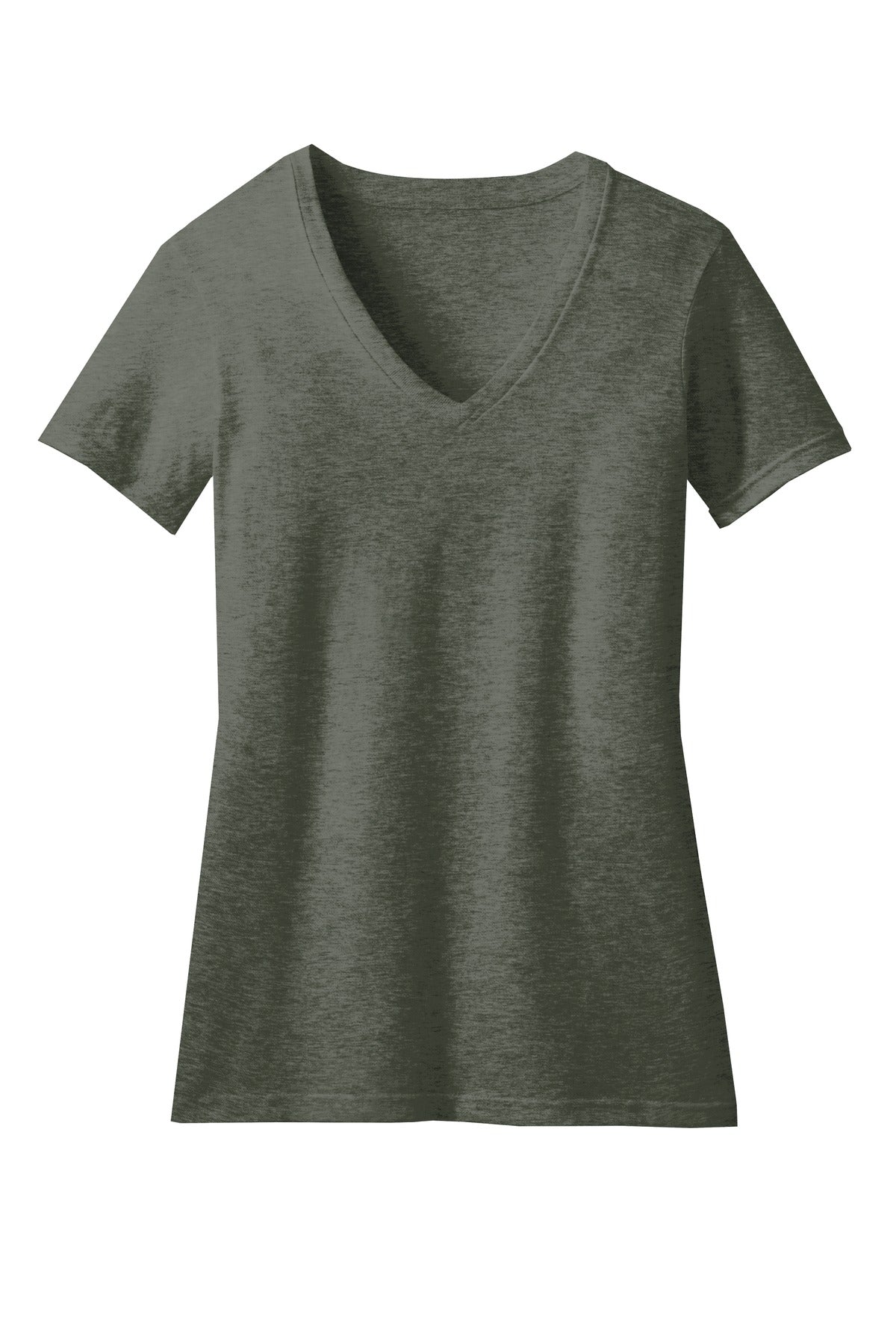 District Women's Perfect Blend CVC V-Neck Tee DM1190L Heathered Olive