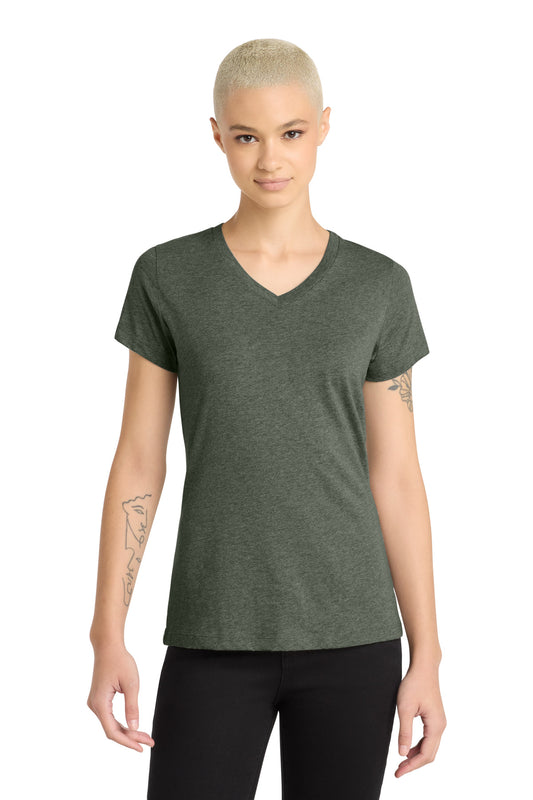 District Women's Perfect Blend CVC V-Neck Tee DM1190L Heathered Olive