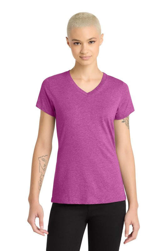 District Women's Perfect Blend CVC V-Neck Tee DM1190L Heathered Pink Raspberry