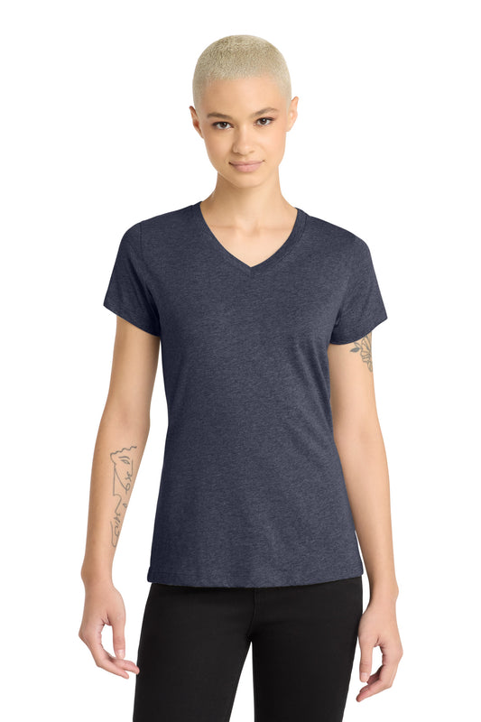 District Women's Perfect Blend CVC V-Neck Tee DM1190L Heathered Navy