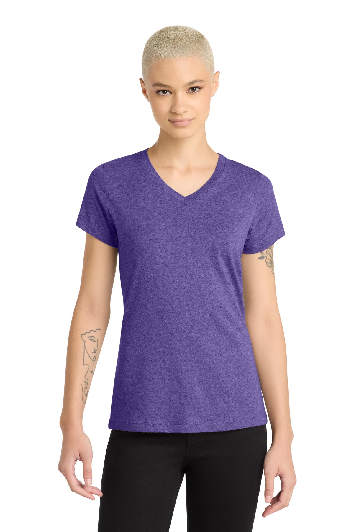 District Women's Perfect Blend CVC V-Neck Tee DM1190L Heathered Purple