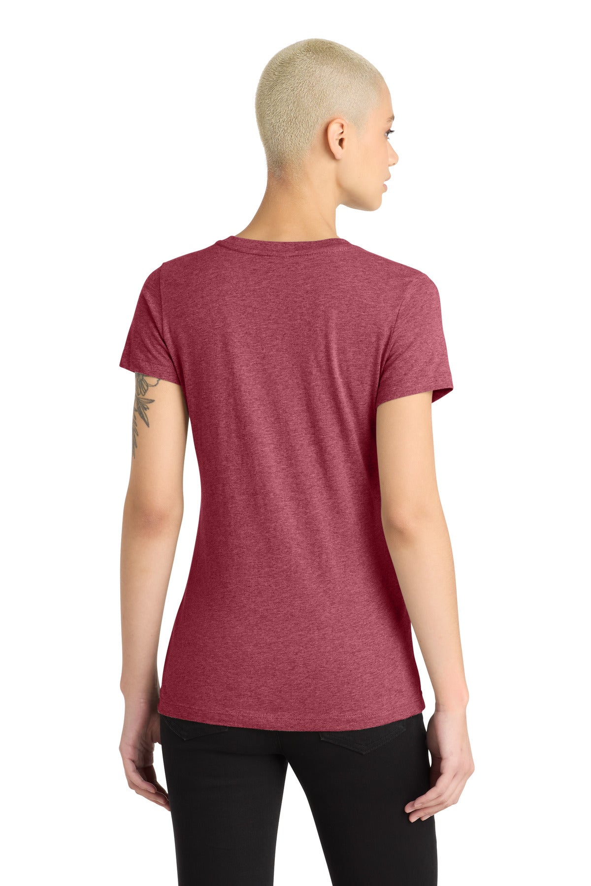 District Women's Perfect Blend CVC V-Neck Tee DM1190L Heathered Red