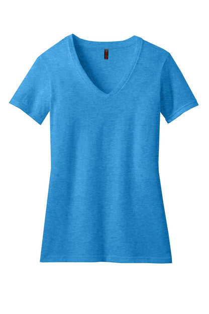 District Women's Perfect Blend CVC V-Neck Tee DM1190L Heathered Bright Turquoise