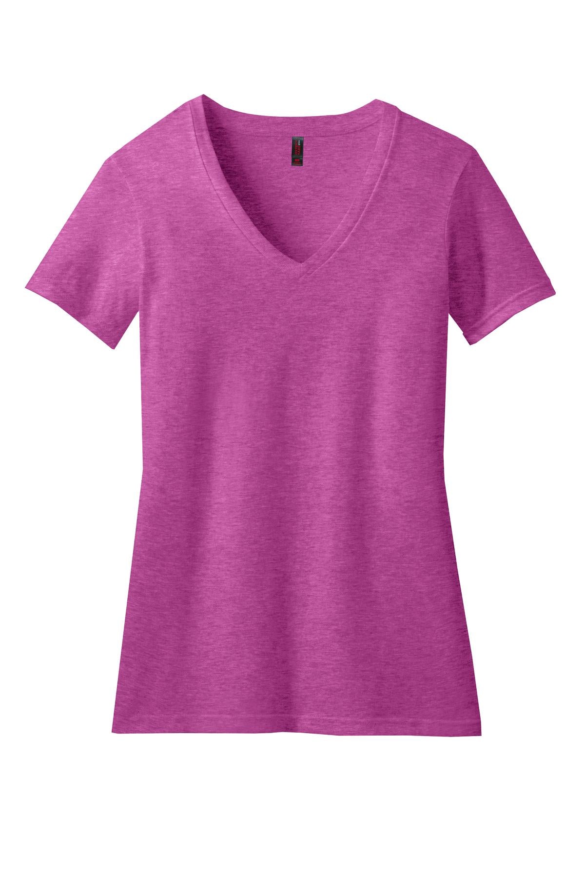 District Women's Perfect Blend CVC V-Neck Tee DM1190L Heathered Pink Raspberry