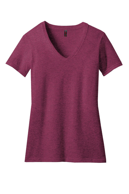 District Women's Perfect Blend CVC V-Neck Tee DM1190L Raspberry Fleck