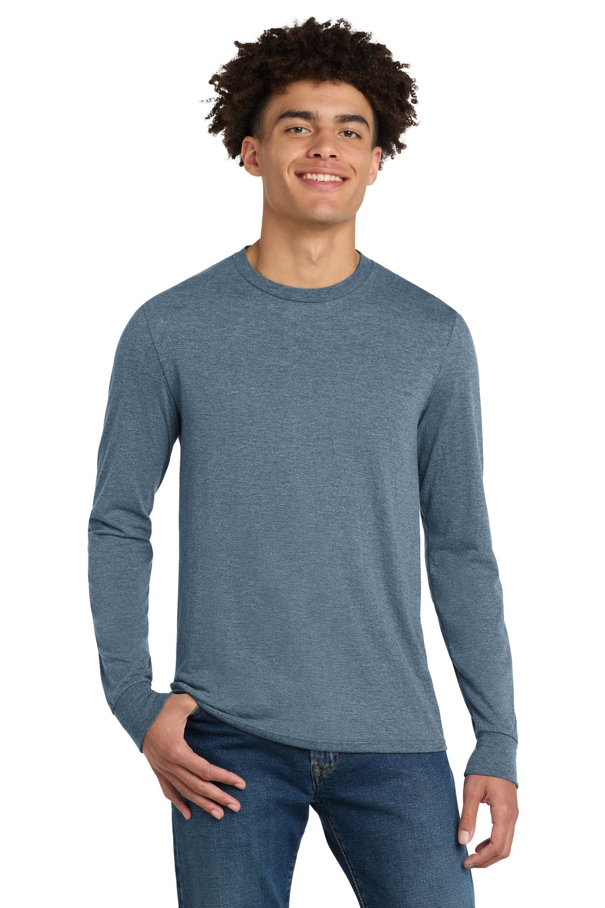 District Perfect Tri Long Sleeve Tee  DM132 Flint Blue Heather