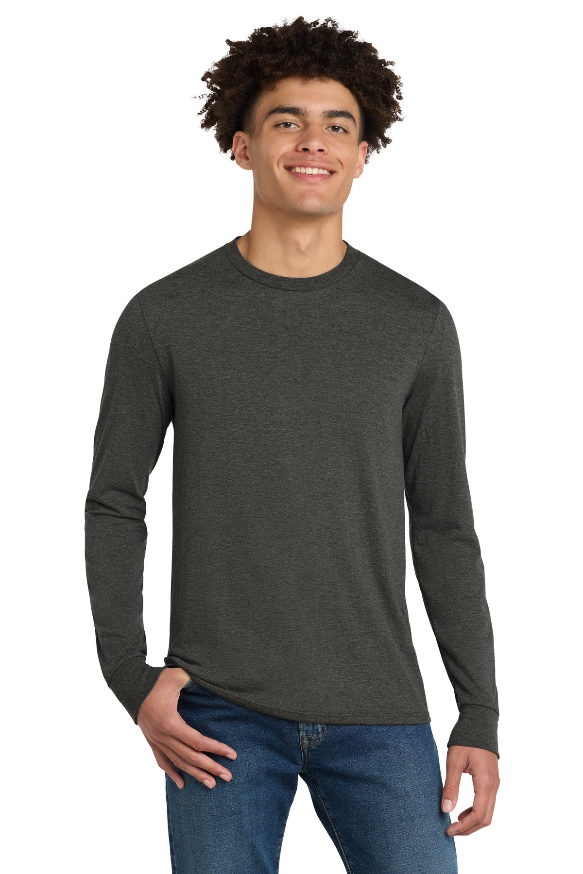 District Perfect Tri Long Sleeve Tee  DM132 Heathered Charcoal