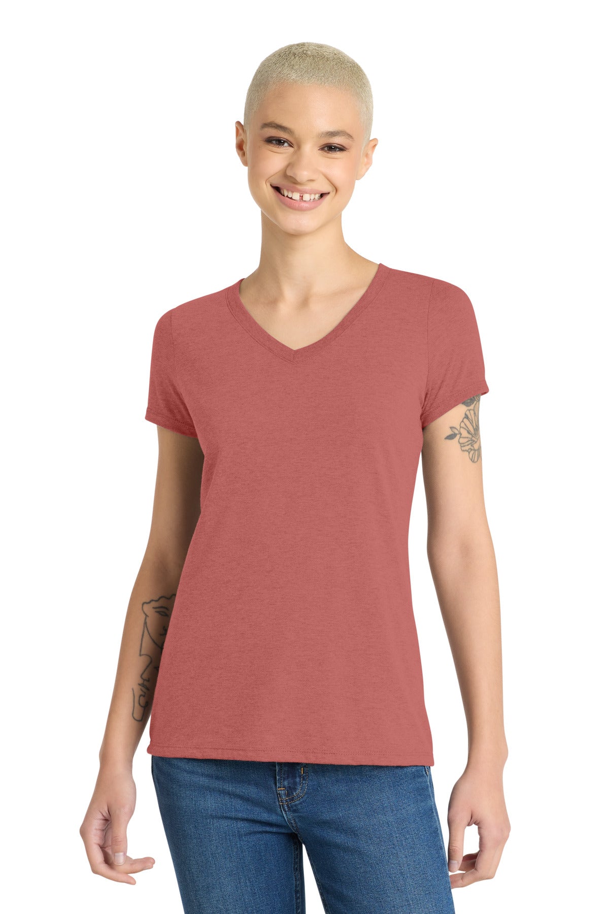 District Women's Perfect Tri V-Neck Tee DM1350L Blush Frost